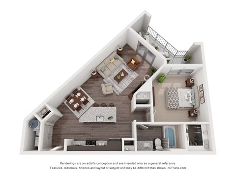 Floor plan for 1 bed, 1 bath, 782 sqft